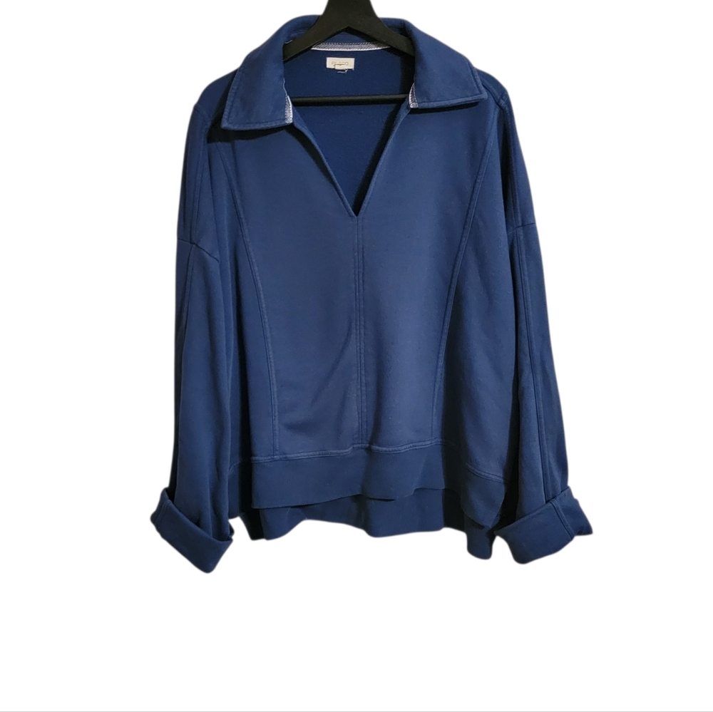 Pilcro Anthropologie Blue Johnny Collar Sweatshirt - Picture 4 of 10
